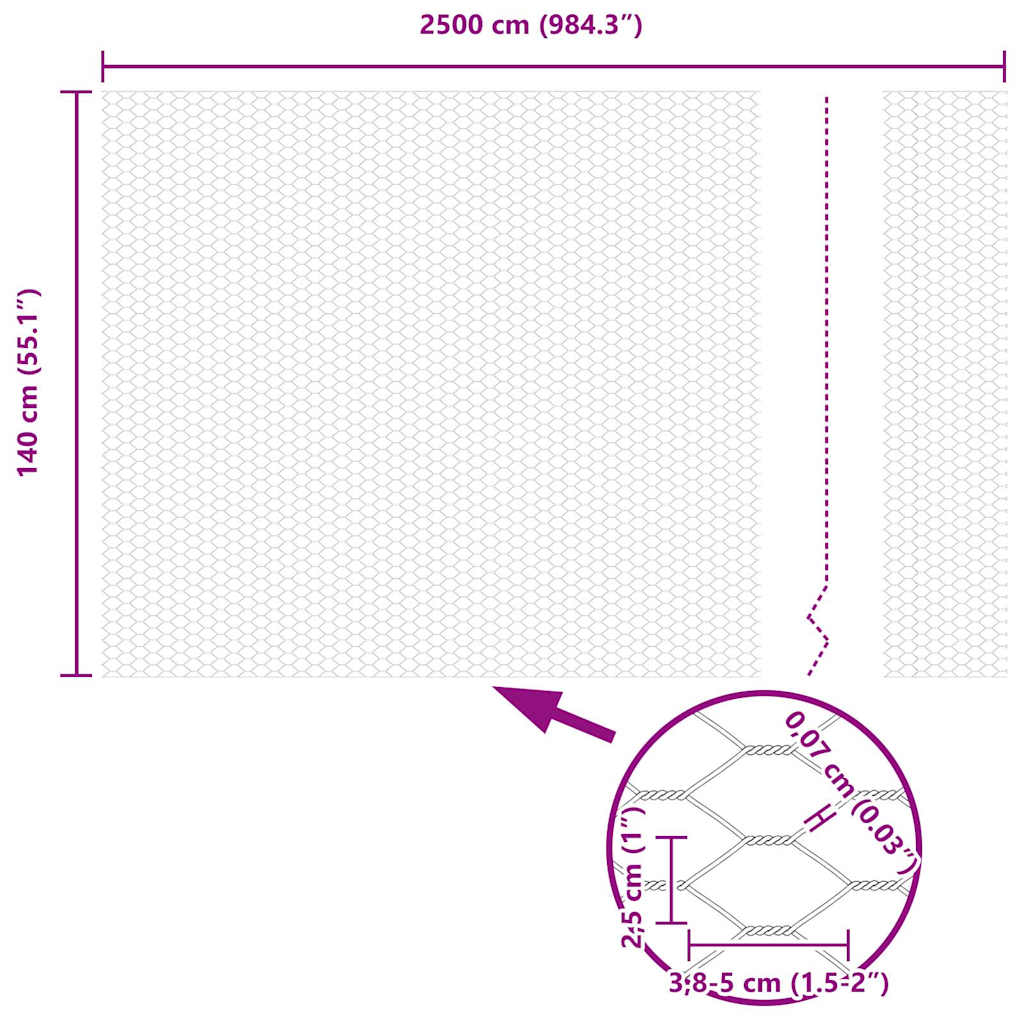 Hexagonal Fence with Post 25 x 1.4 m PVC-Coated Steel Grey Mesh