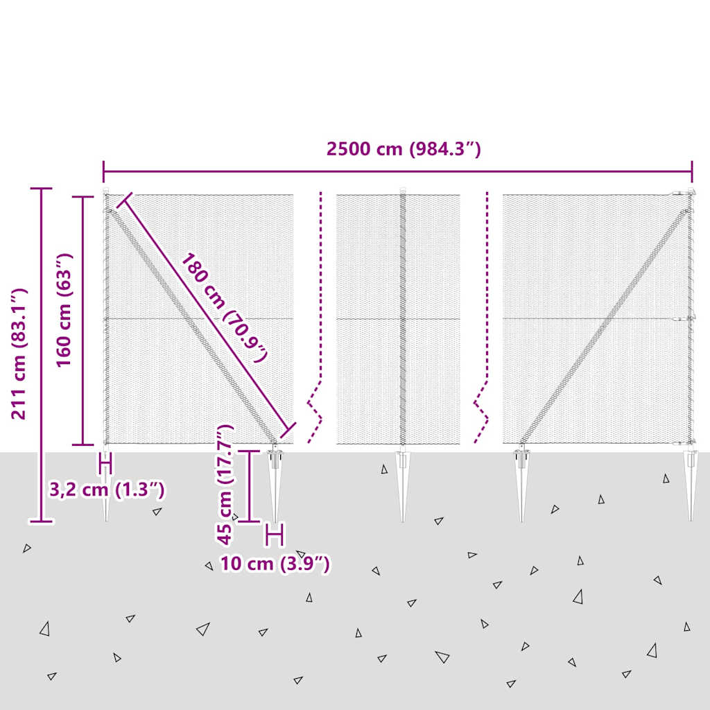 Hexagonal Fence with Post 25 x 1.6 m PVC-Coated Steel Grey Mesh