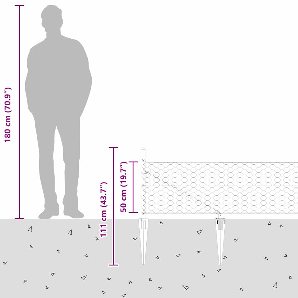 Hexagonal Fence with Post 50 x 0.5 m PVC-Coated Steel Grey Mesh