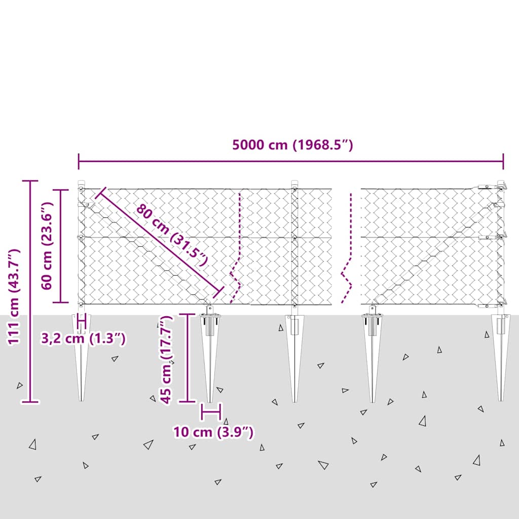 Hexagonal Fence with Post 50 x 0.6 m PVC-Coated Steel Grey Mesh