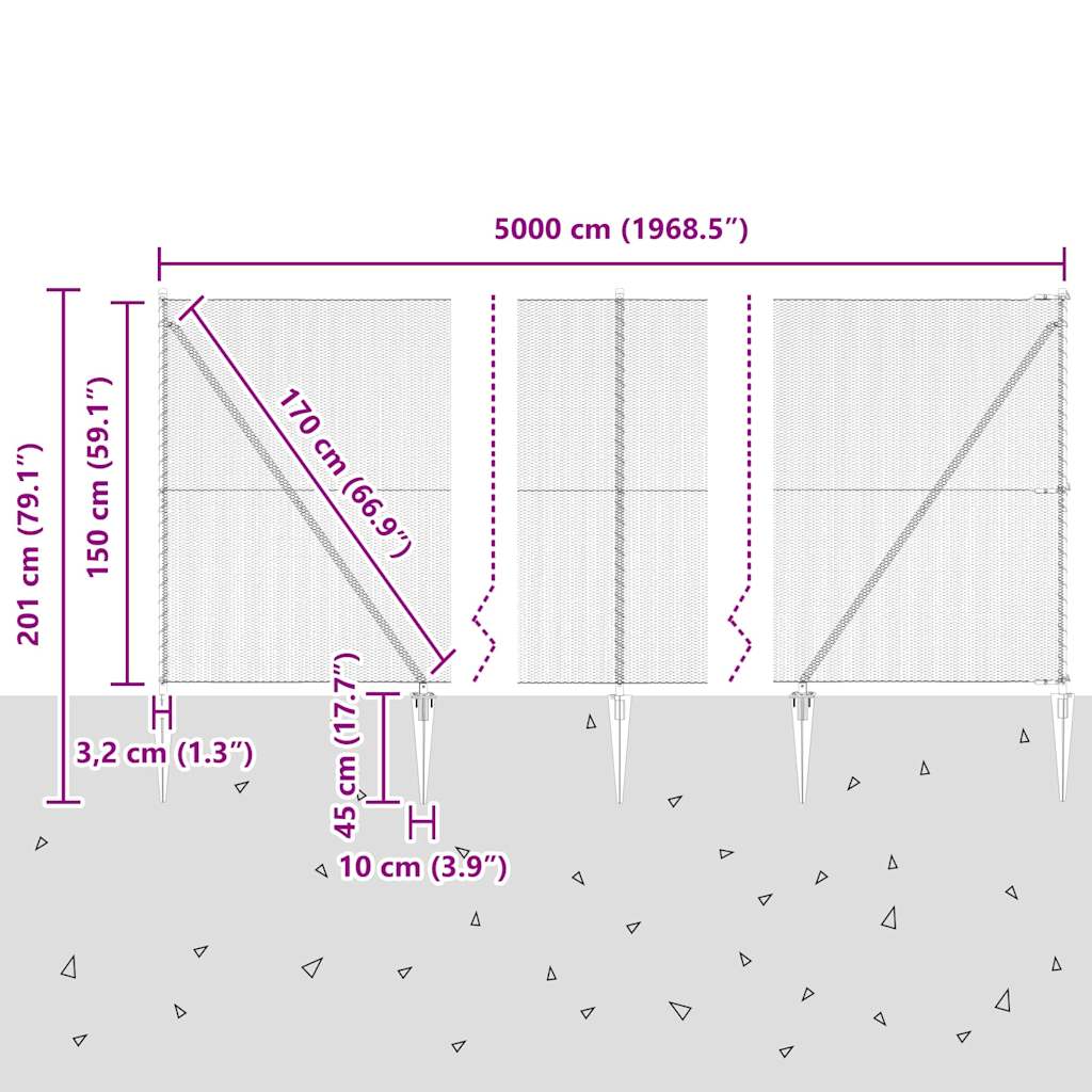Hexagonal Fence with Post 50 x 1.5 m PVC-Coated Steel Grey Mesh