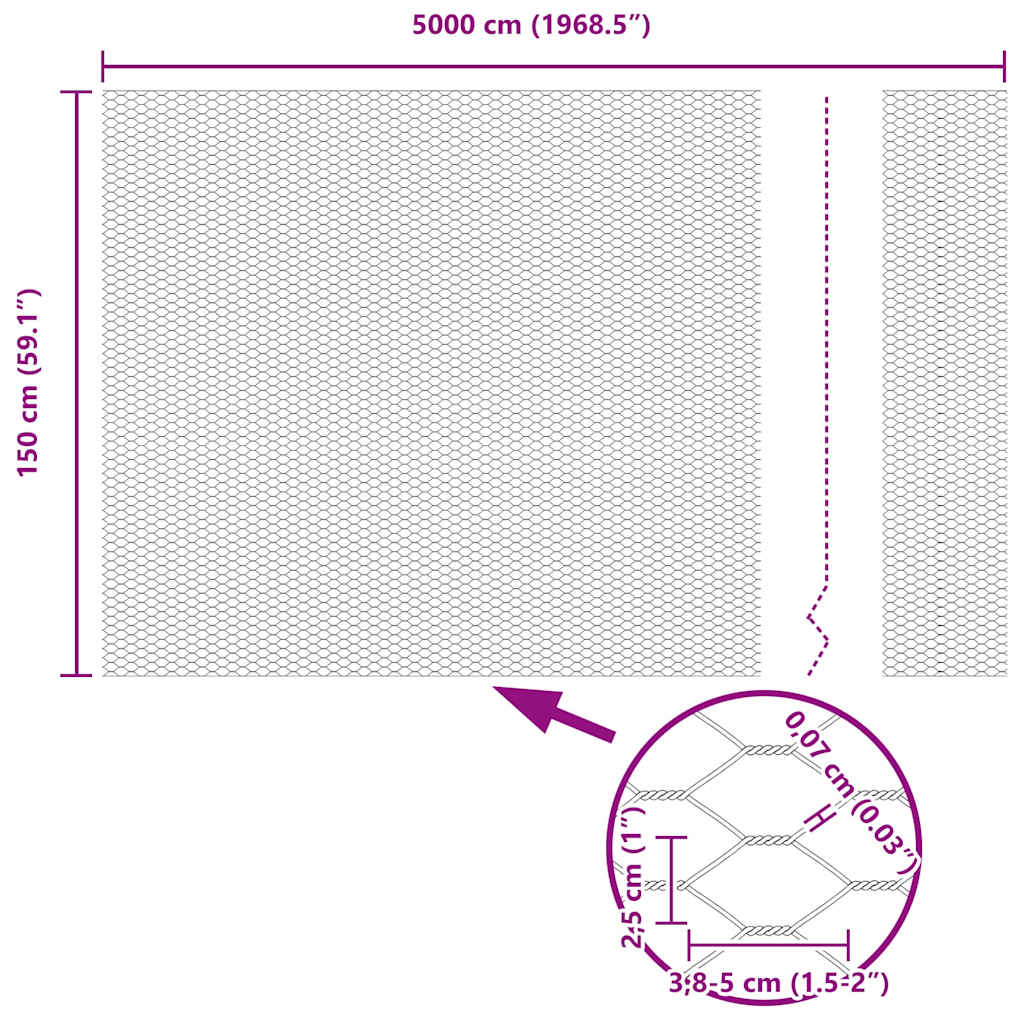 Hexagonal Fence with Post 50 x 1.5 m PVC-Coated Steel Grey Mesh