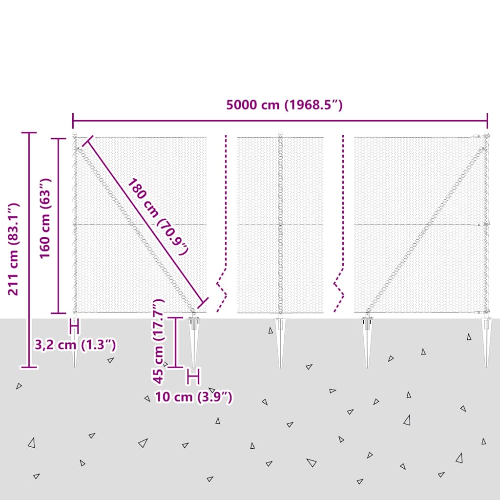 Hexagonal Fence with Post 50 x 1.6 m PVC-Coated Steel Grey Mesh