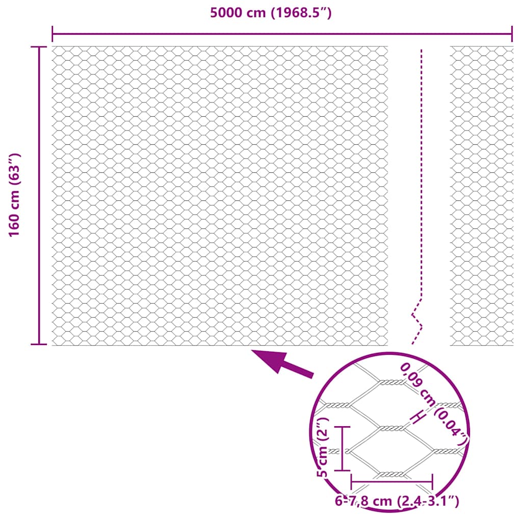 Hexagonal Fence with Post 50 x 1.6 m PVC-Coated Steel Grey Mesh