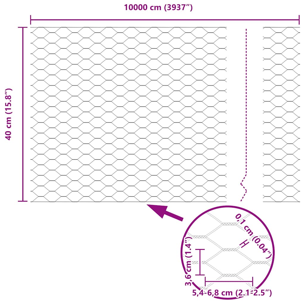Hexagonal Fence with Post 100 x 0.4 m PVC-Coated Steel Grey