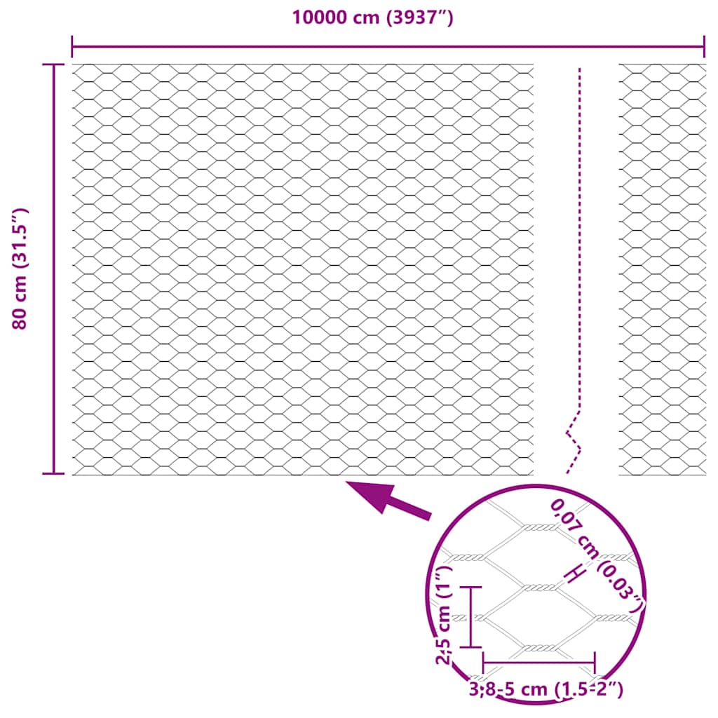 Hexagonal Fence with Post 100 x 0.8 m PVC-Coated Steel Grey