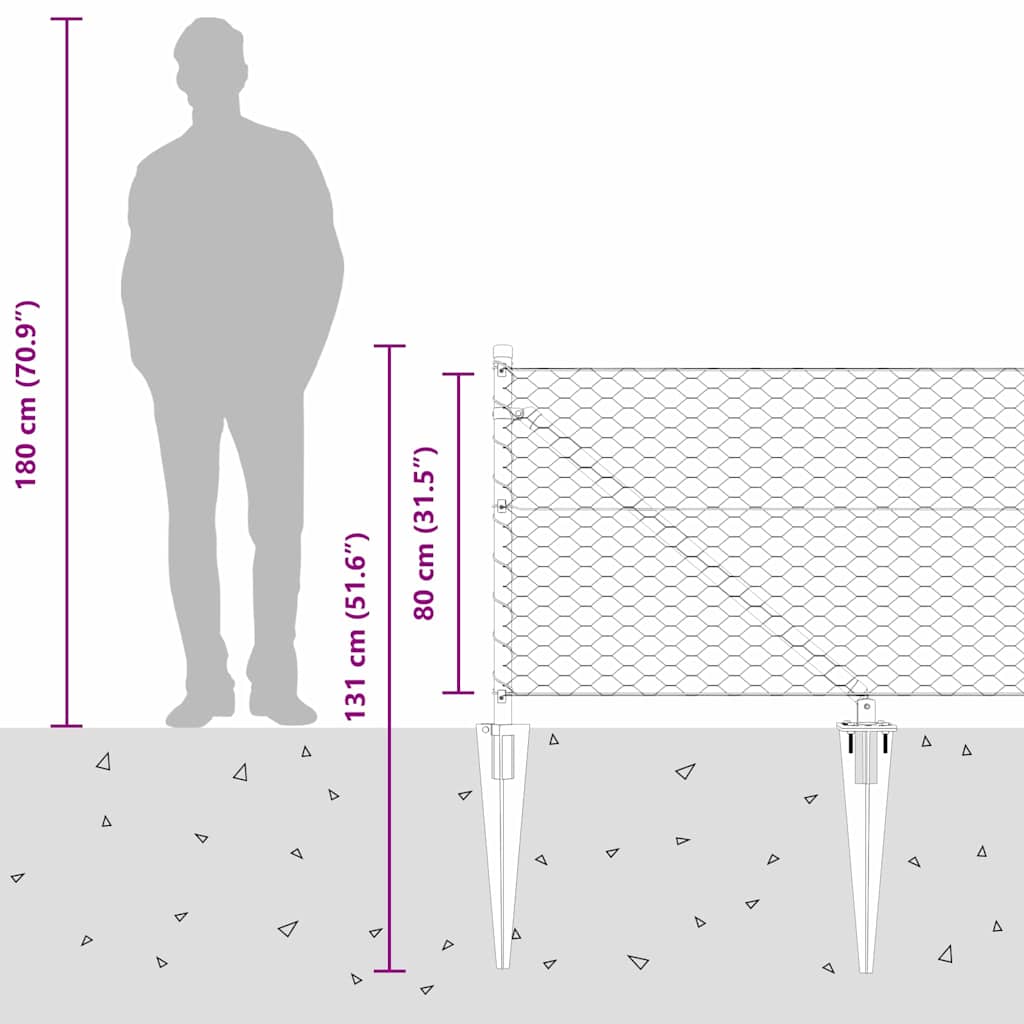 Hexagonal Fence with Post 100 x 0.8 m Galvanised Steel Silver