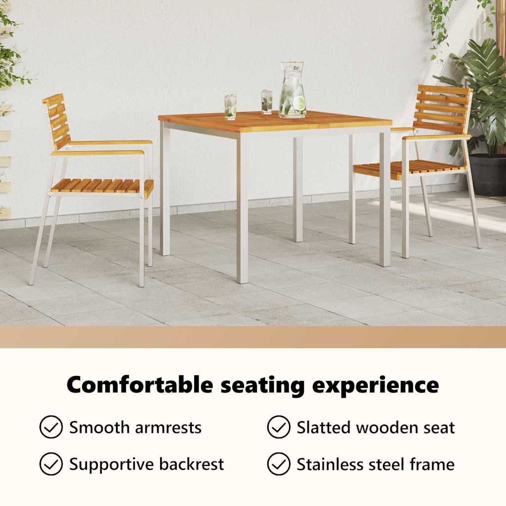 Garden Chair 2 pcs Solid Acacia Wood and Stainless Steel