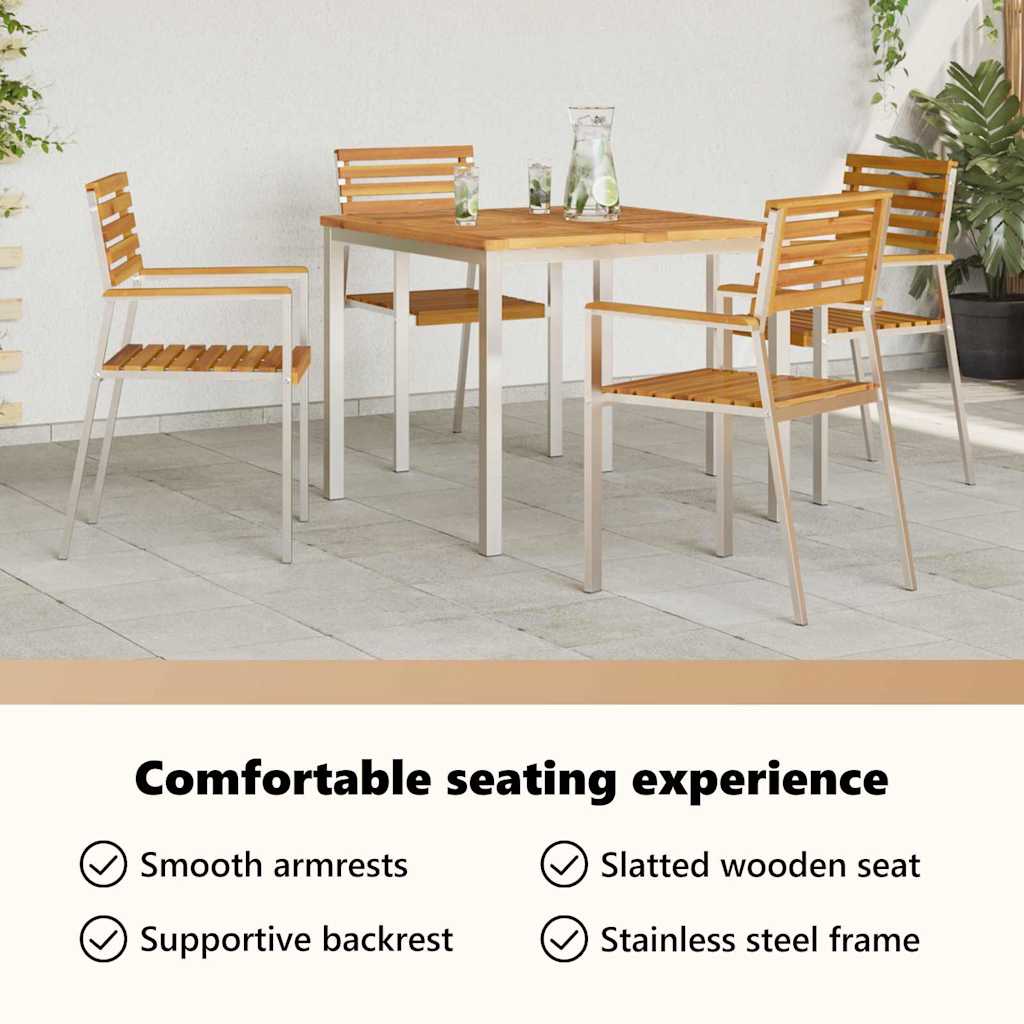 Garden Chair 4 pcs Solid Acacia Wood and Stainless Steel