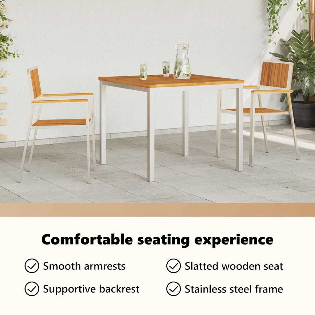 Garden Chair 2 pcs Solid Acacia Wood and Stainless Steel