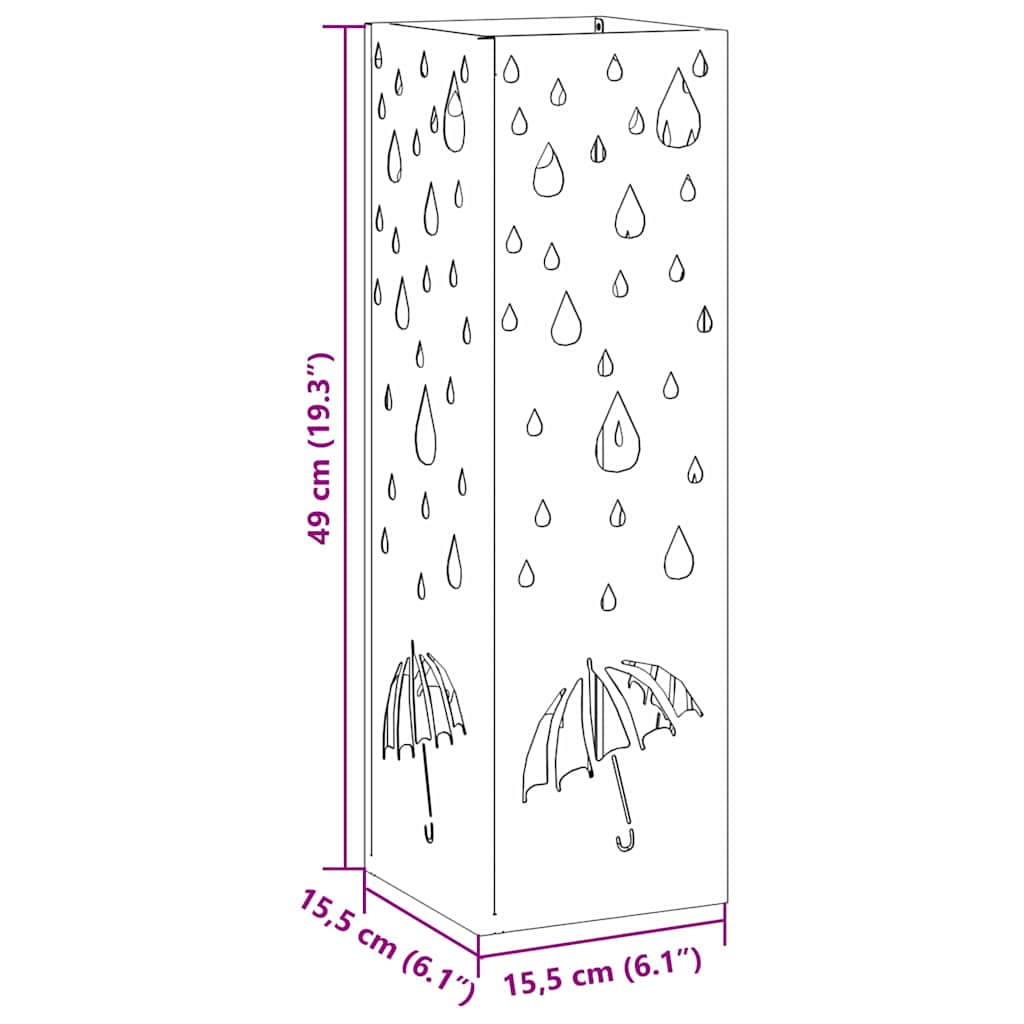 Umbrella Stand with Storage Black 15.5 x 15.5 x 49 cm Metal