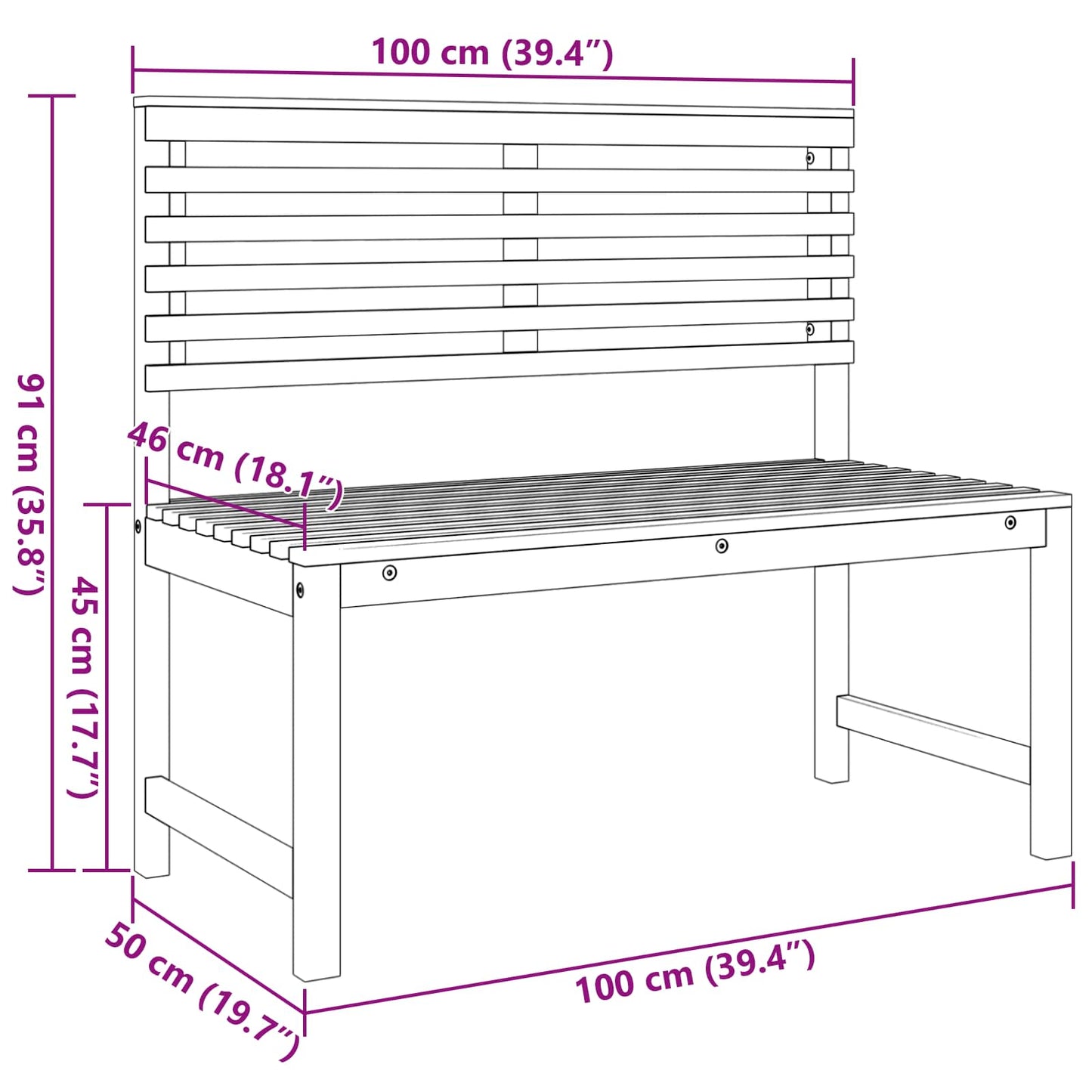 Garden Chair Brown 100 x 50 x 91cm Solid Acacia wood