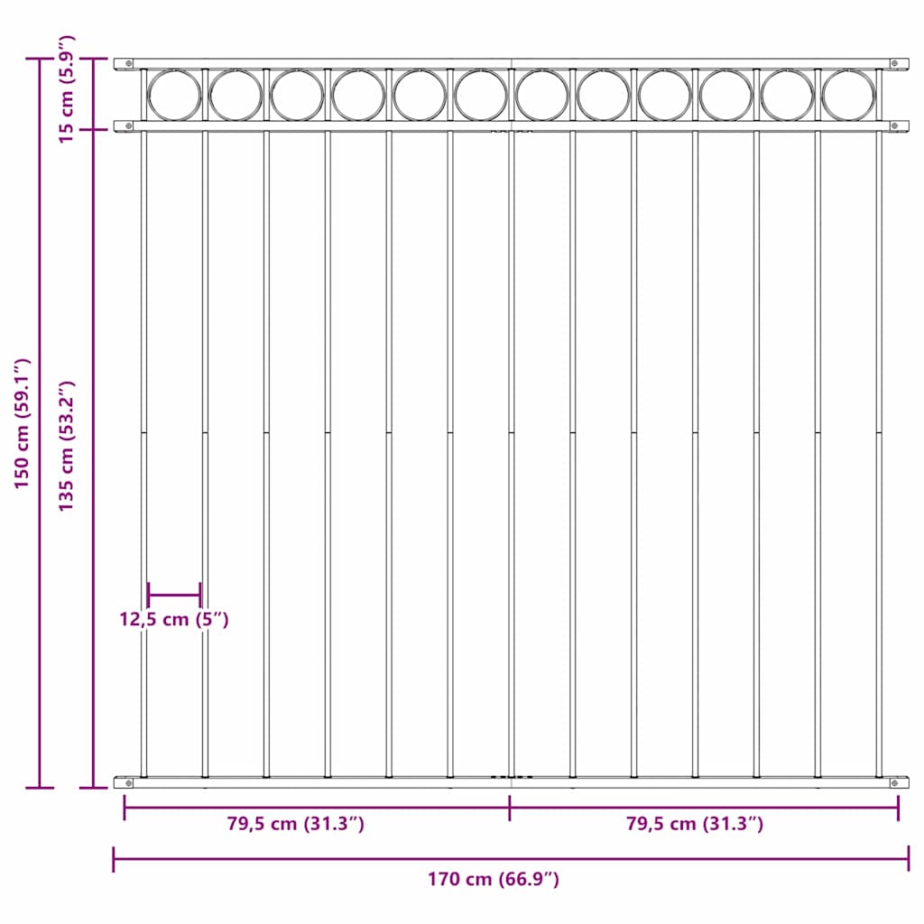 Fence Element ASSEN Grey 170 x 150 cm Steel