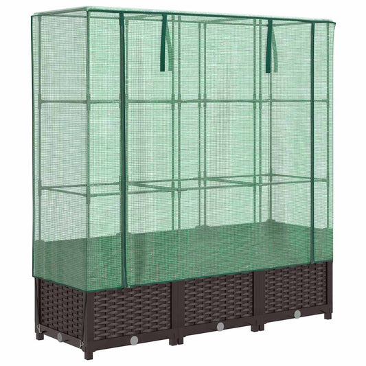 Raised Bed with Greenhouse Cover Rattan Look 120x40x138 cm Raised Bed with Greenhouse Cover Rattan Look 120x40x138 cm