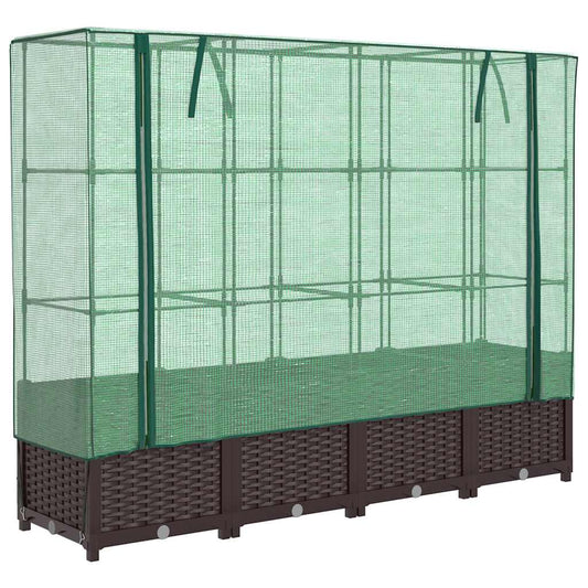 Raised Bed with Greenhouse Cover Rattan Look 160x40x138 cm Raised Bed with Greenhouse Cover Rattan Look 160x40x138 cm