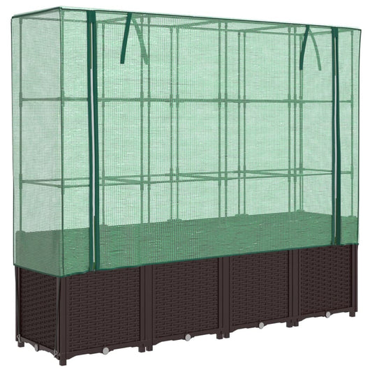 Raised Bed with Greenhouse Cover Rattan Look 160x40x153 cm Raised Bed with Greenhouse Cover Rattan Look 160x40x153 cm
