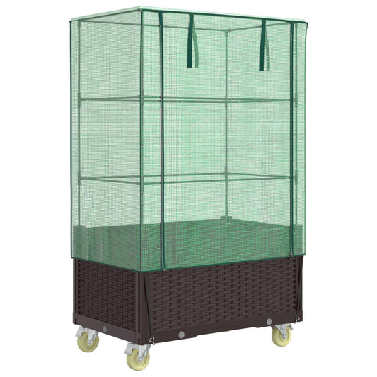 Raised Bed with Cover and Wheels Rattan Look 80x50x182 cm Raised Bed with Cover and Wheels Rattan Look 80x50x182 cm