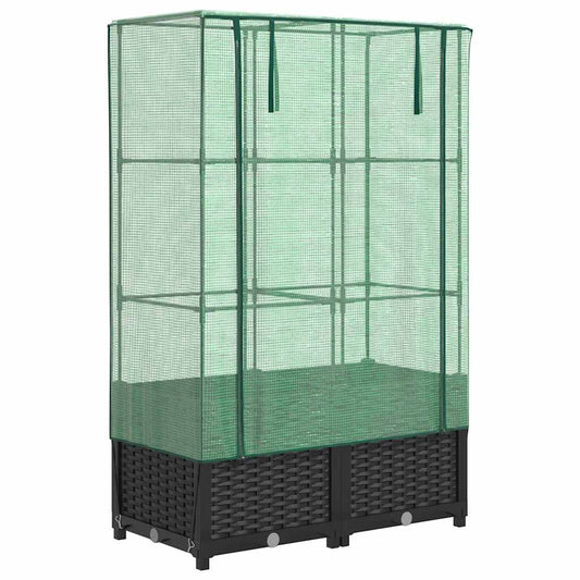 Raised Bed with Greenhouse Cover Rattan Look 80x40x138 cm Raised Bed with Greenhouse Cover Rattan Look 80x40x138 cm