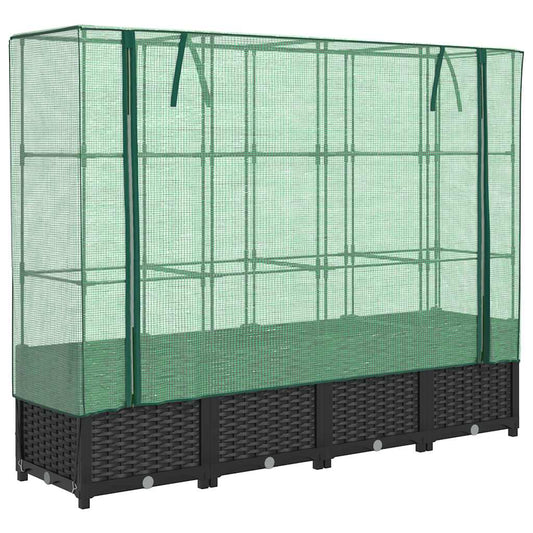 Raised Bed with Greenhouse Cover Rattan Look 160x40x138 cm Raised Bed with Greenhouse Cover Rattan Look 160x40x138 cm