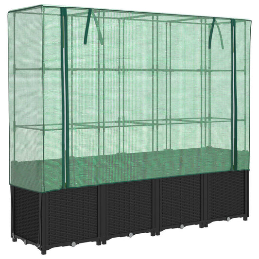 Raised Bed with Greenhouse Cover Rattan Look 160x40x153 cm Raised Bed with Greenhouse Cover Rattan Look 160x40x153 cm