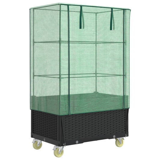 Raised Bed with Cover and Wheels Rattan Look 80x50x182 cm Raised Bed with Cover and Wheels Rattan Look 80x50x182 cm