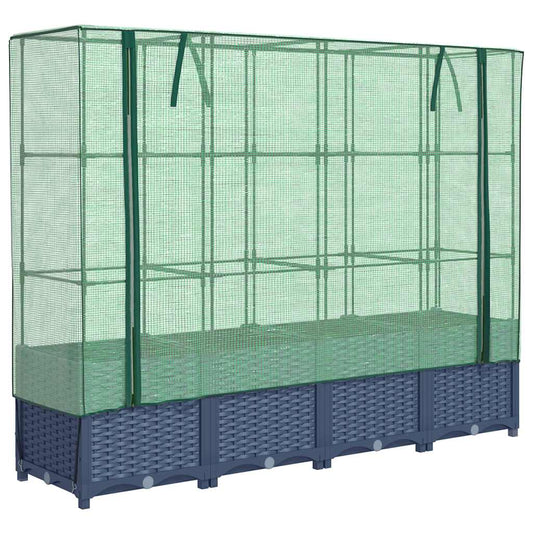 Raised Bed with Greenhouse Cover Rattan Look 160x40x138 cm Raised Bed with Greenhouse Cover Rattan Look 160x40x138 cm