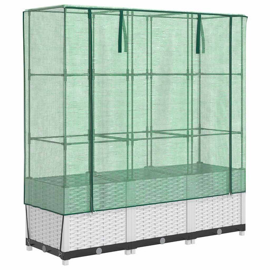 Raised Bed with Greenhouse Cover Rattan Look 120x40x138 cm Raised Bed with Greenhouse Cover Rattan Look 120x40x138 cm