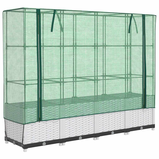 Raised Bed with Greenhouse Cover Rattan Look 160x40x138 cm Raised Bed with Greenhouse Cover Rattan Look 160x40x138 cm