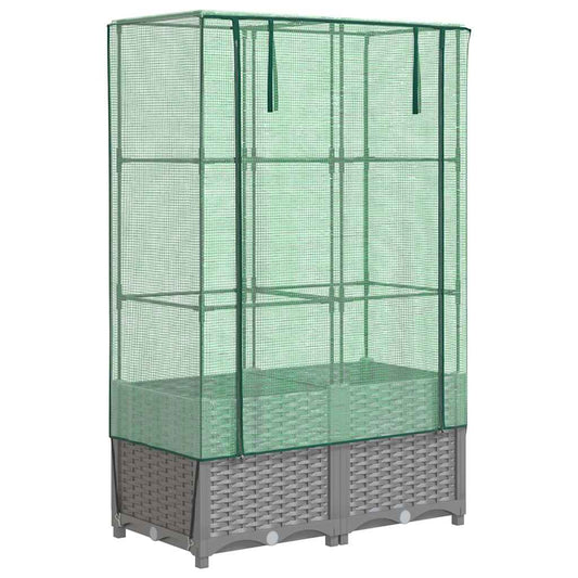 Raised Bed with Greenhouse Cover Rattan Look 80x40x138 cm Raised Bed with Greenhouse Cover Rattan Look 80x40x138 cm