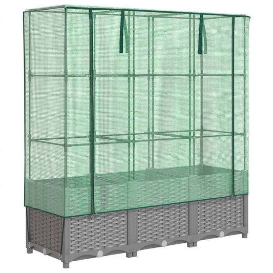 Raised Bed with Greenhouse Cover Rattan Look 120x40x138 cm Raised Bed with Greenhouse Cover Rattan Look 120x40x138 cm
