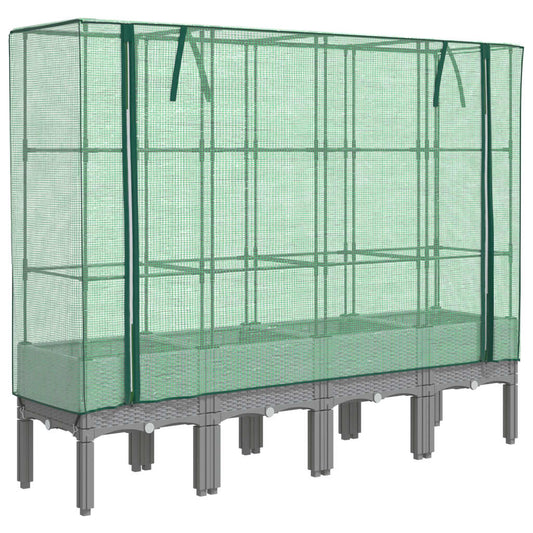 Raised Bed with Greenhouse Cover Rattan Look 160x40x140 cm Raised Bed with Greenhouse Cover Rattan Look 160x40x140 cm