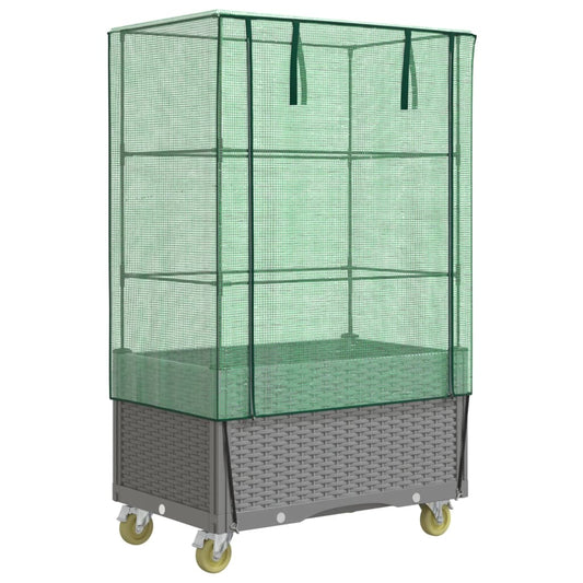 Raised Bed with Cover and Wheels Rattan Look 80x50x182 cm Raised Bed with Cover and Wheels Rattan Look 80x50x182 cm