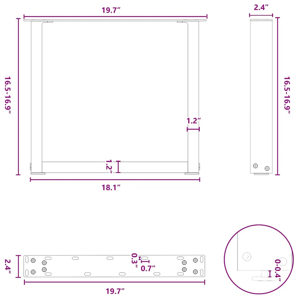 Coffee Table Legs U-Shaped 2 pcs Black 50x(42-43) cm Steel