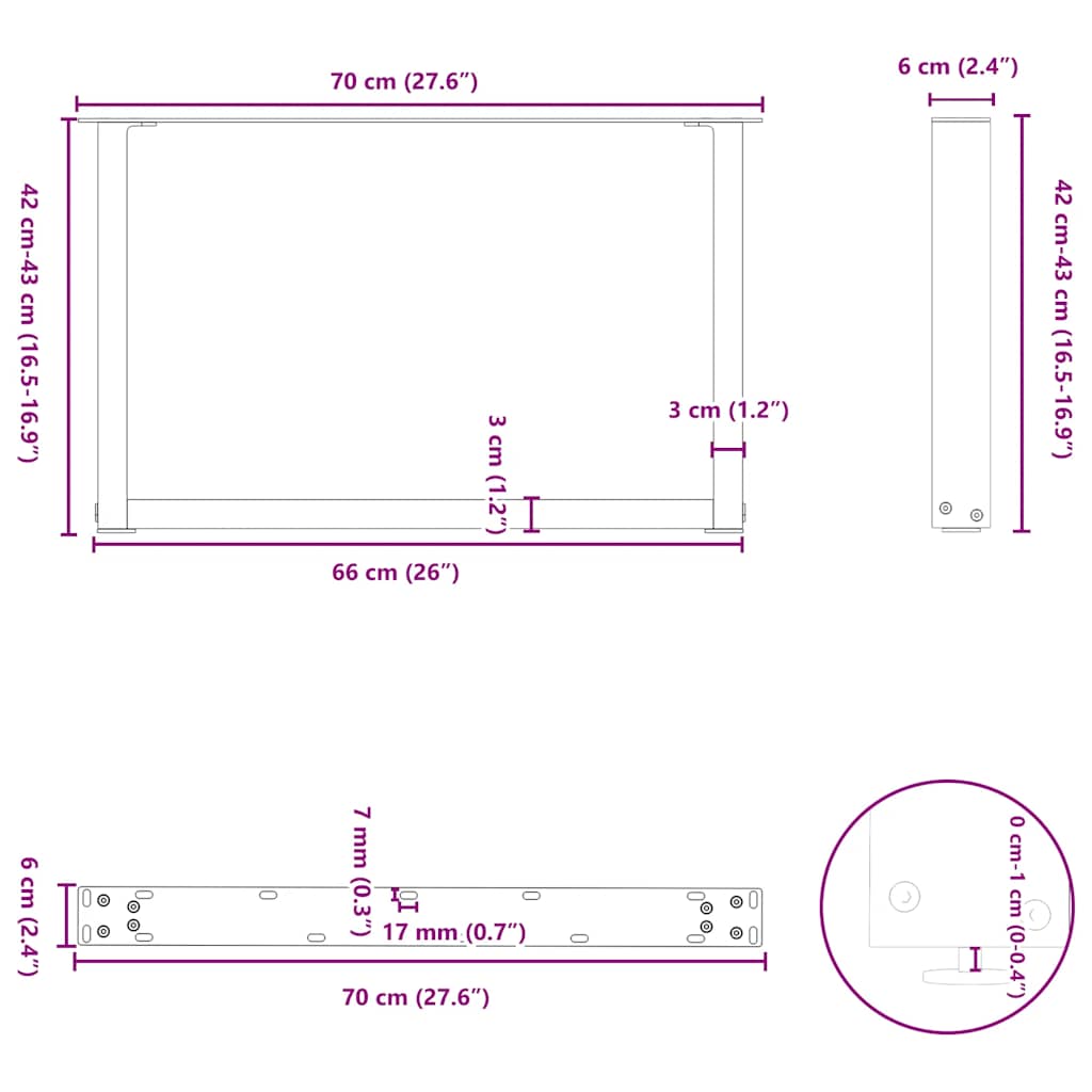 Coffee Table Legs U-Shaped 2 pcs Natural Steel 70x(42-43) cm Steel