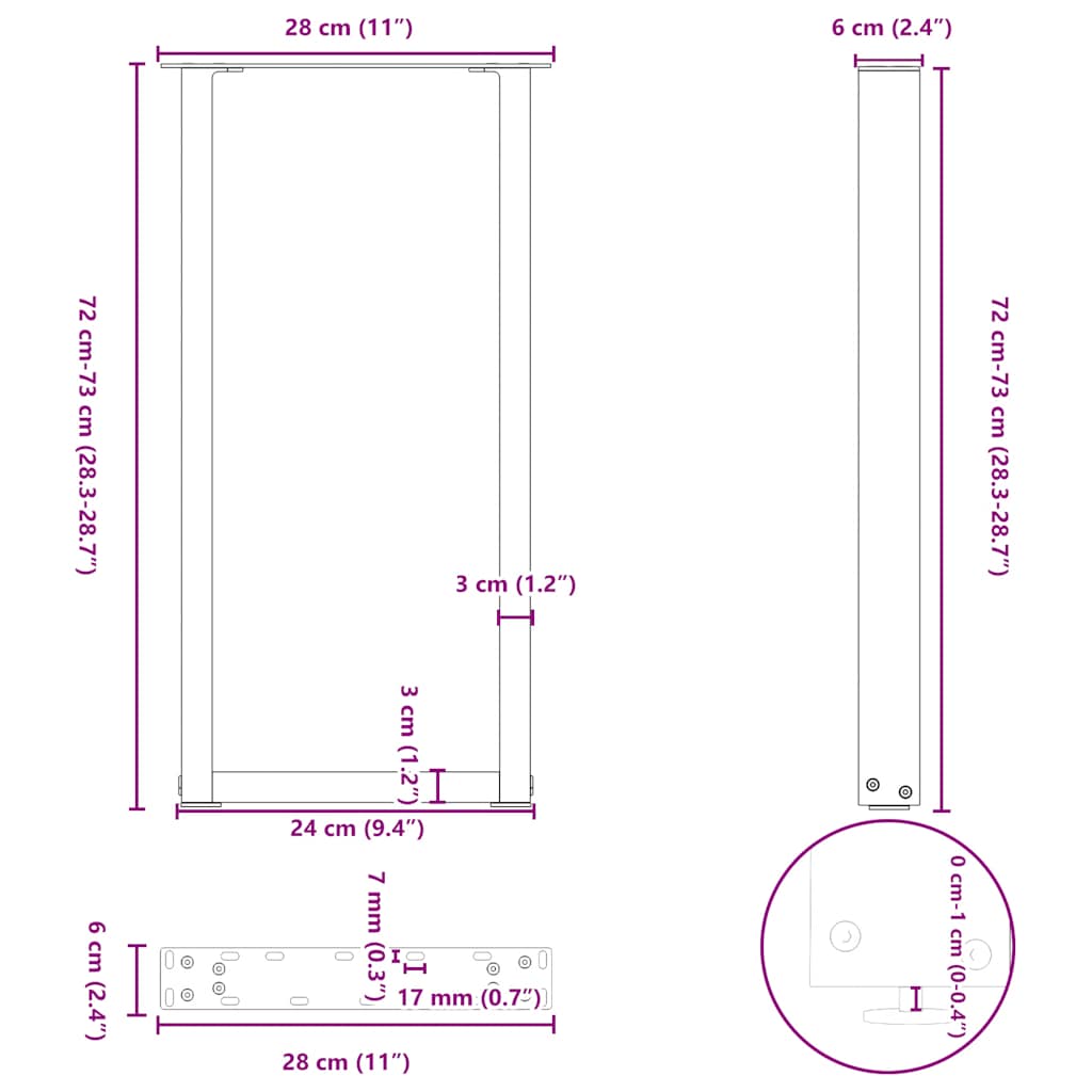 Console Table Legs U-Shaped 2 pcs Anthracite 28x(72-73) cm Steel