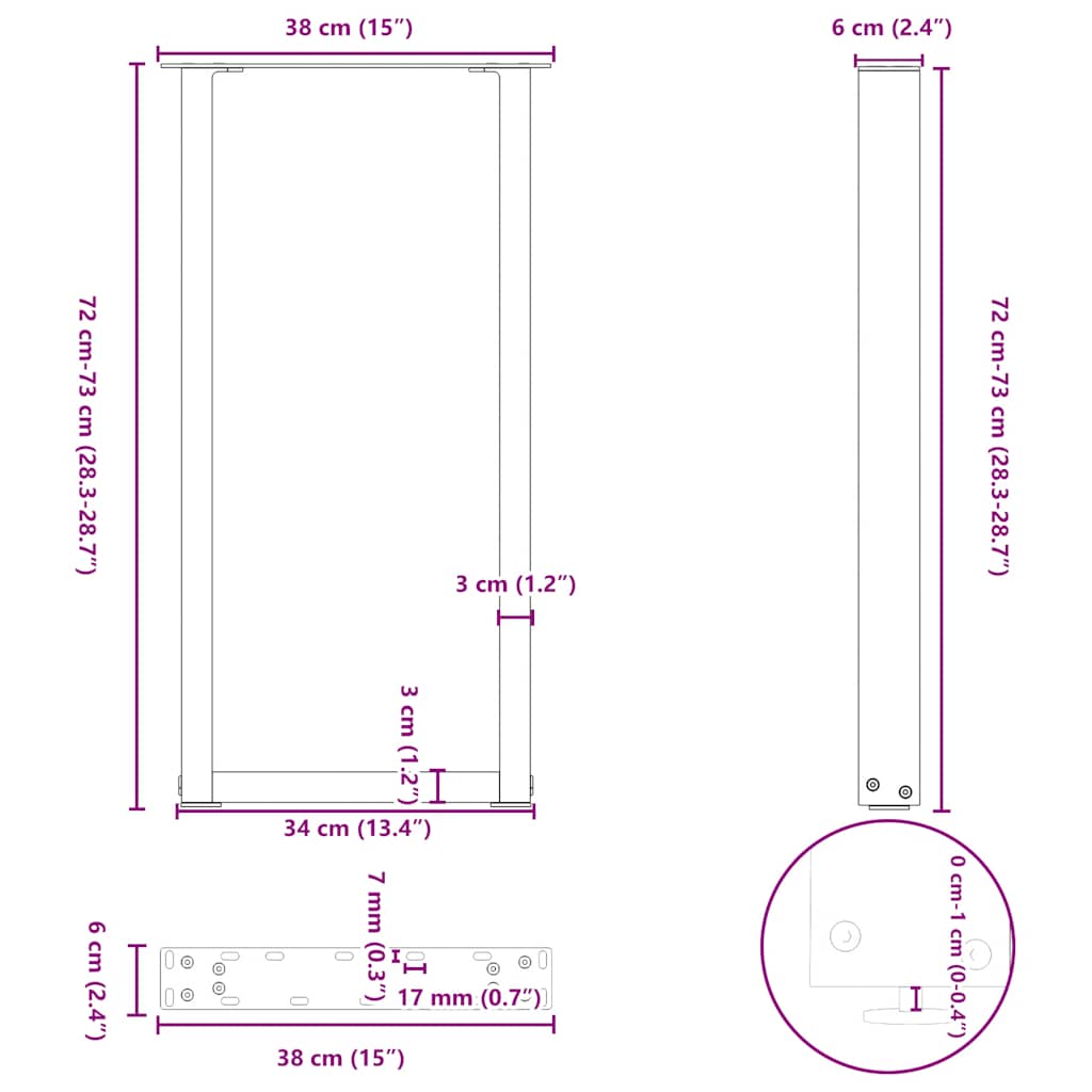 Console Table Legs U-Shaped 2 pcs White 38x(72-73) cm Steel