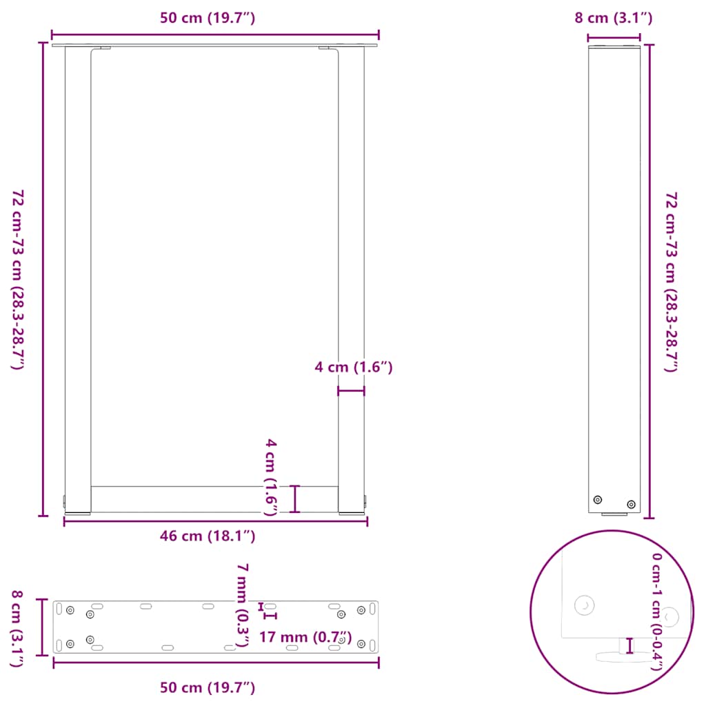 Dining Table Legs U-Shaped 2 pcs White 50x(72-73) cm Steel