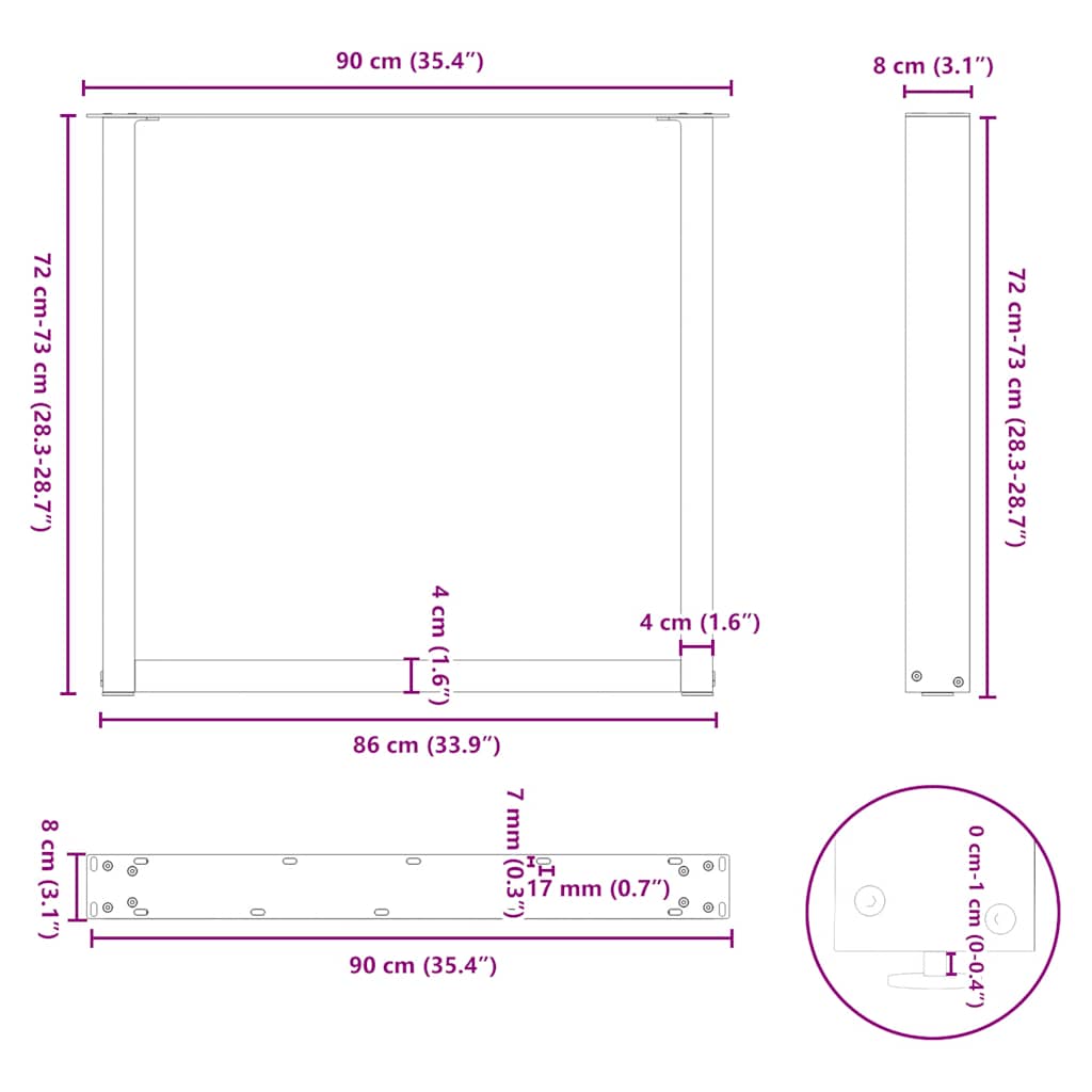 Dining Table Legs U-Shaped 2 pcs Black 90x(72-73) cm Steel
