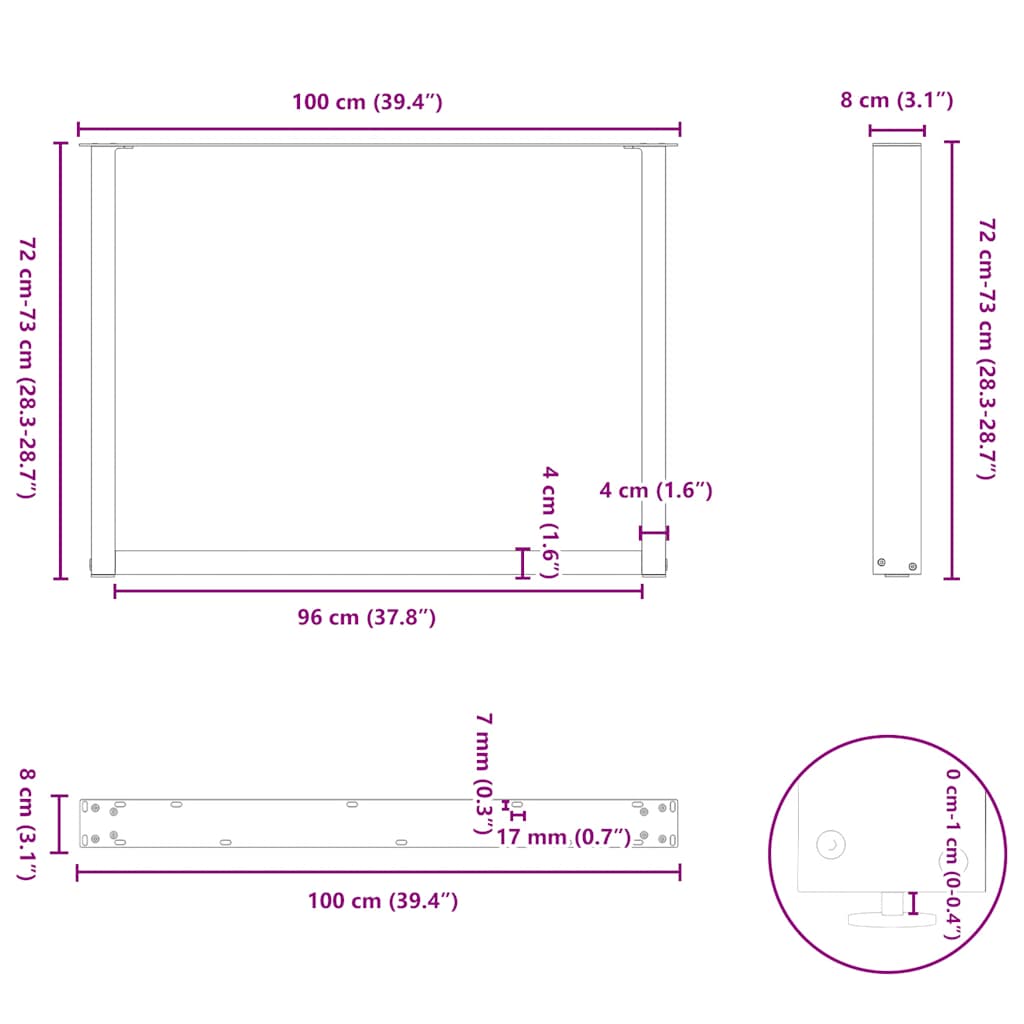 Dining Table Legs U-Shaped 2 pcs Anthracite 100x(72-73)cm Steel
