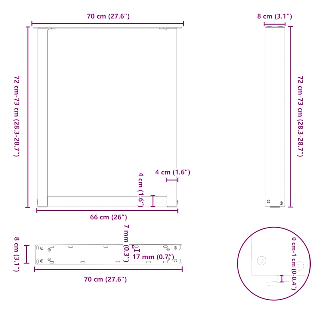 Dining Table Legs U-Shaped 3 pcs Black 70x(72-73) cm Steel