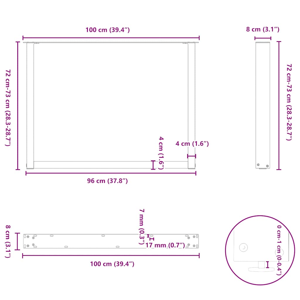 Dining Table Legs U-Shaped 3 pcs White 100x(72-73) cm Steel