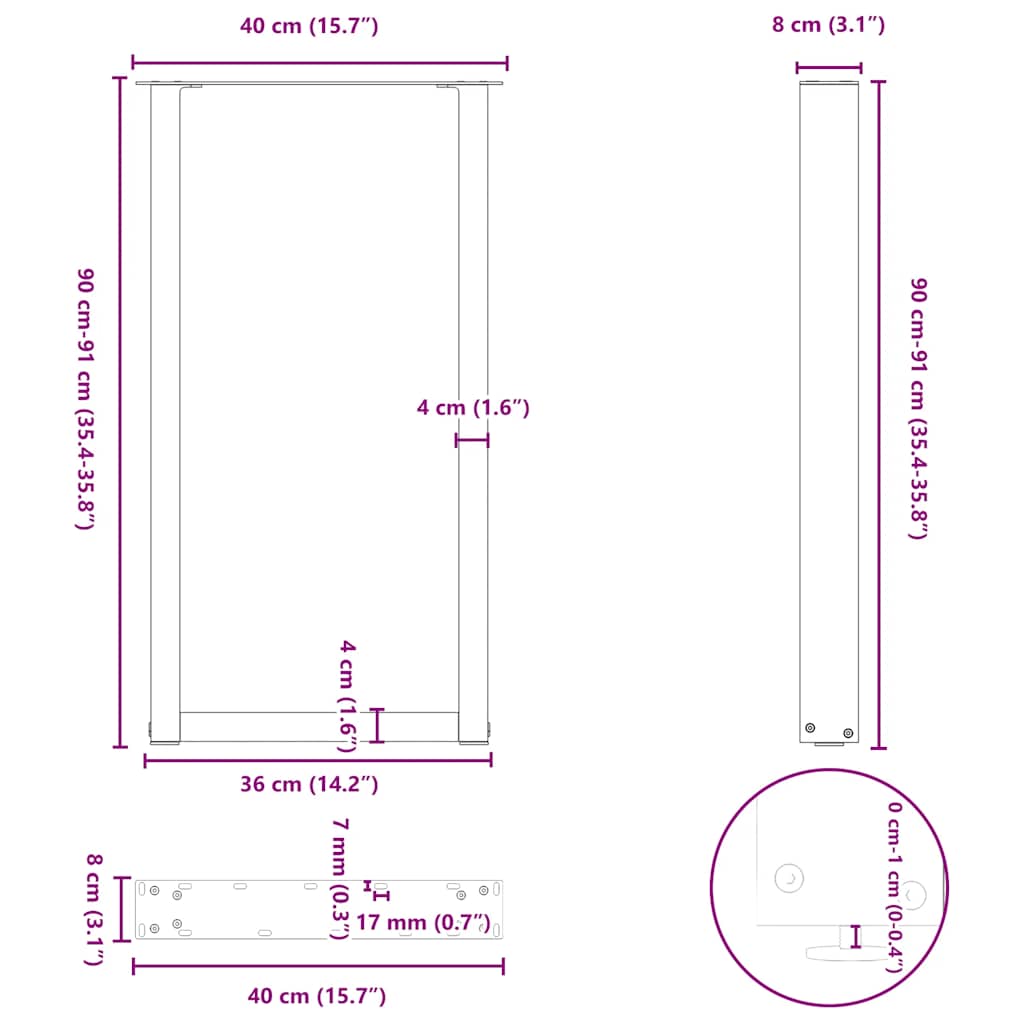 Bar Table Legs U-Shaped 2 pcs Anthracite 40x(90-91) cm Steel