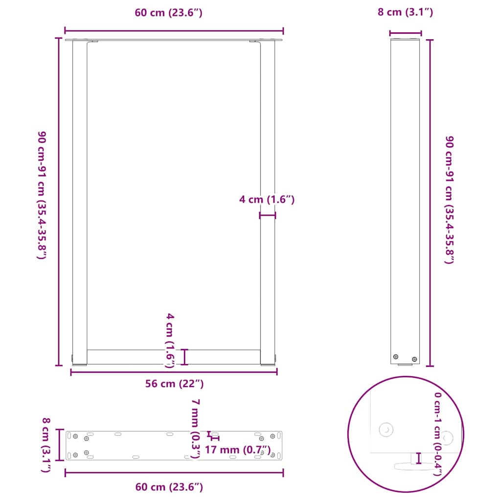 Bar Table Legs U-Shaped 2 pcs Anthracite 60x(90-91) cm Steel