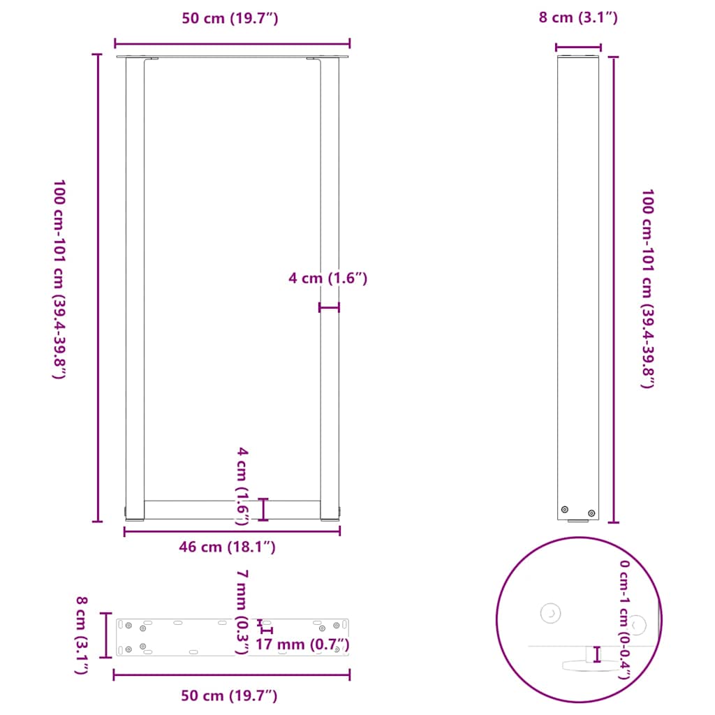 Bar Table Legs U-Shaped 2 pcs Anthracite 50x(100-101) cm Steel