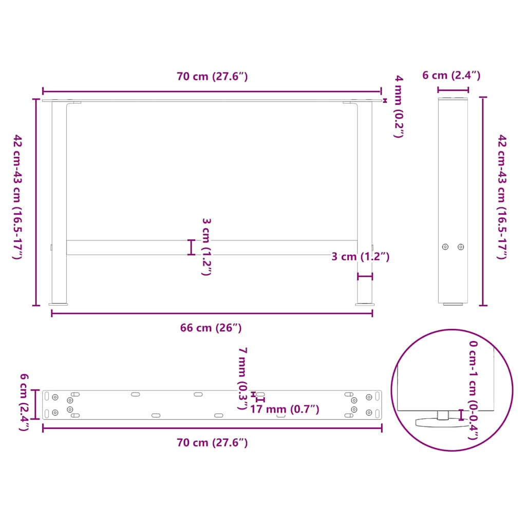 Coffee Table Legs White 2 pcs 70x(42-43) cm Steel