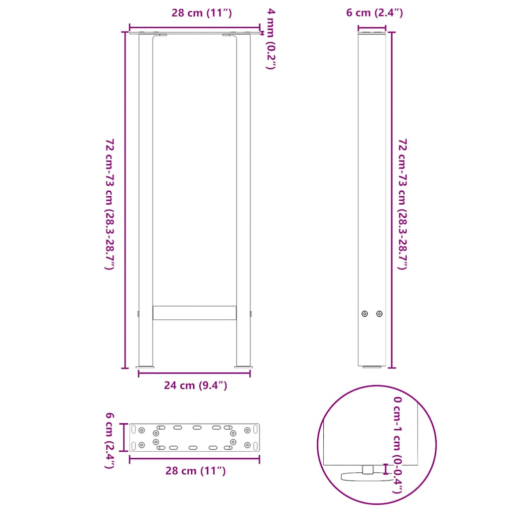 Console Table Legs Natural Steel 2 pcs 28x(72-73) cm Steel