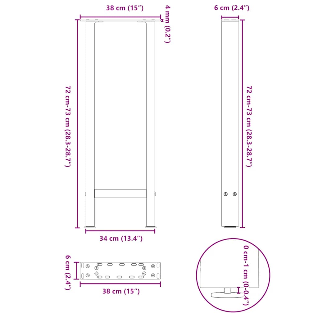 Console Table Legs Anthracite 2 pcs 38x(72-73) cm Steel