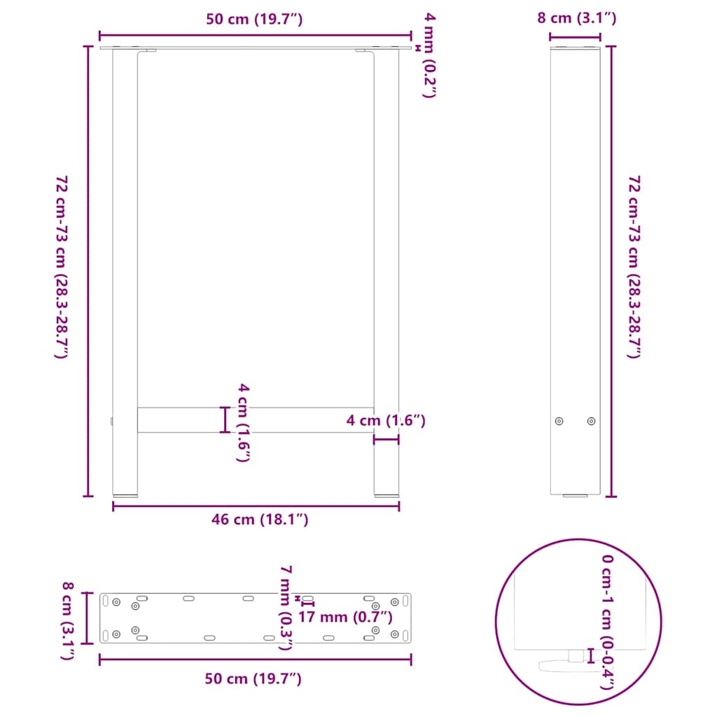 Dining Table Legs Black 2 pcs 50x(72-73) cm Steel