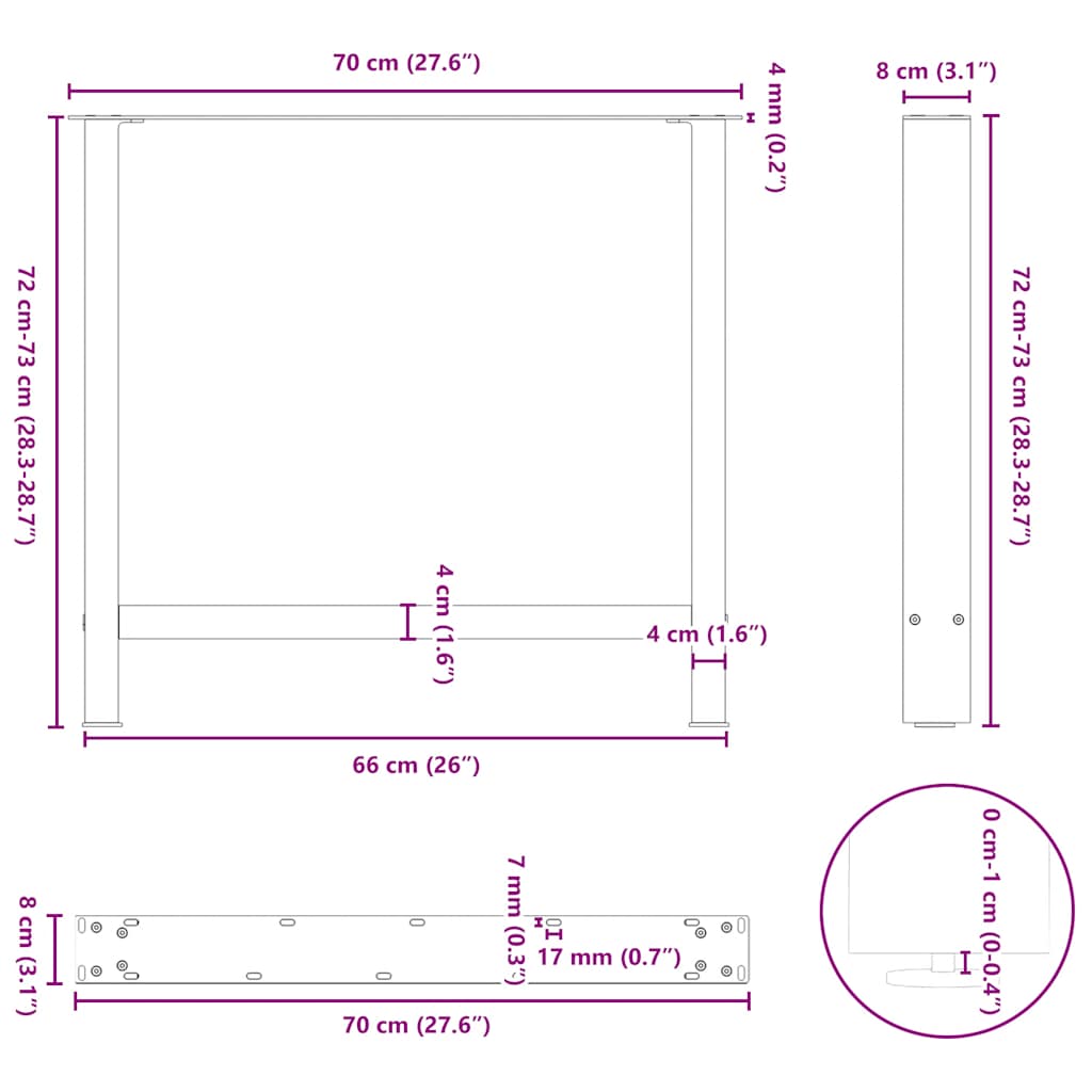 Dining Table Legs Anthracite 2 pcs 70x(72-73) cm Steel