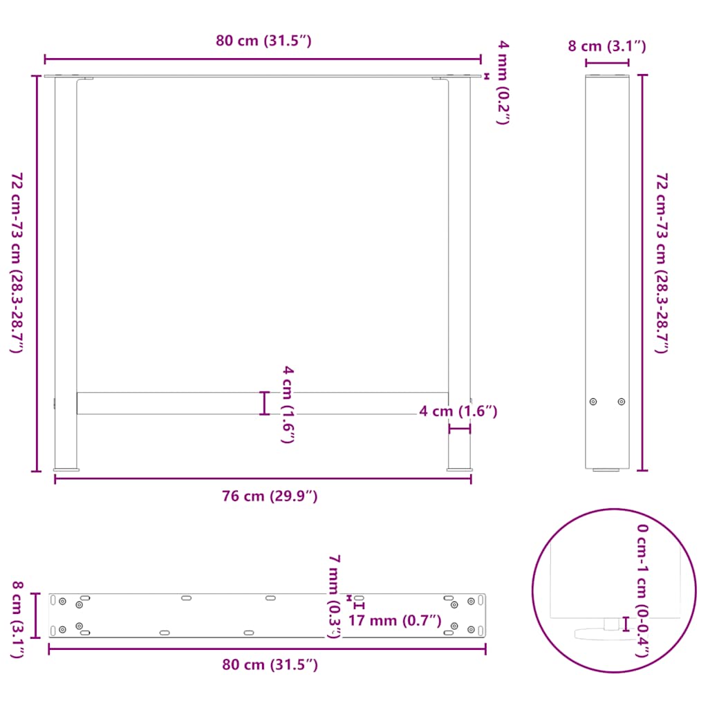 Dining Table Legs Natural Steel 2 pcs 80x(72-73) cm Steel